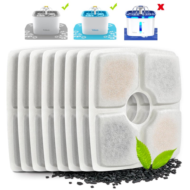 Veken 8 Pack Replacement Filters for 84oz/2.5L Automatic Pet Fountain Cat Water Fountain Dog Water Dispenser - Image 1